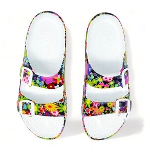 DAWGS Women’s 2-Strap Sandals  Size 9- 10 Flower Comfort Flat